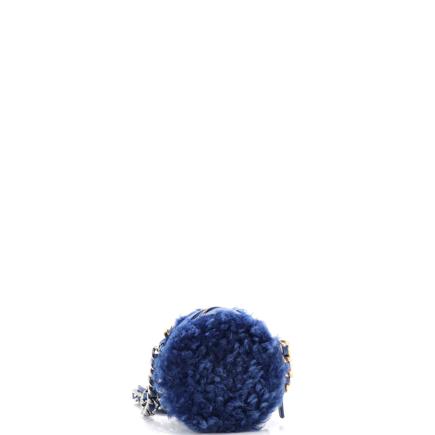 19 Round Clutch with Chain Quilted Shearling