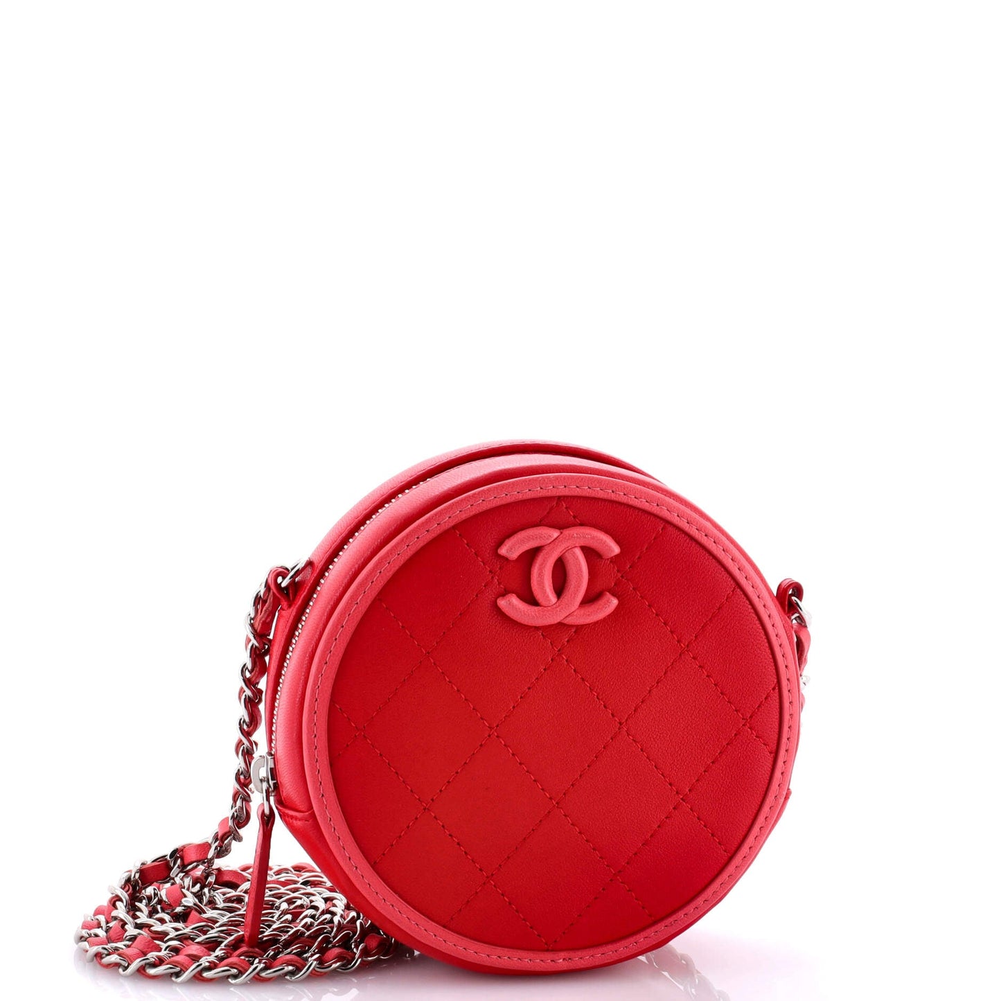 Color Pop Round Clutch with Chain Quilted Lambskin