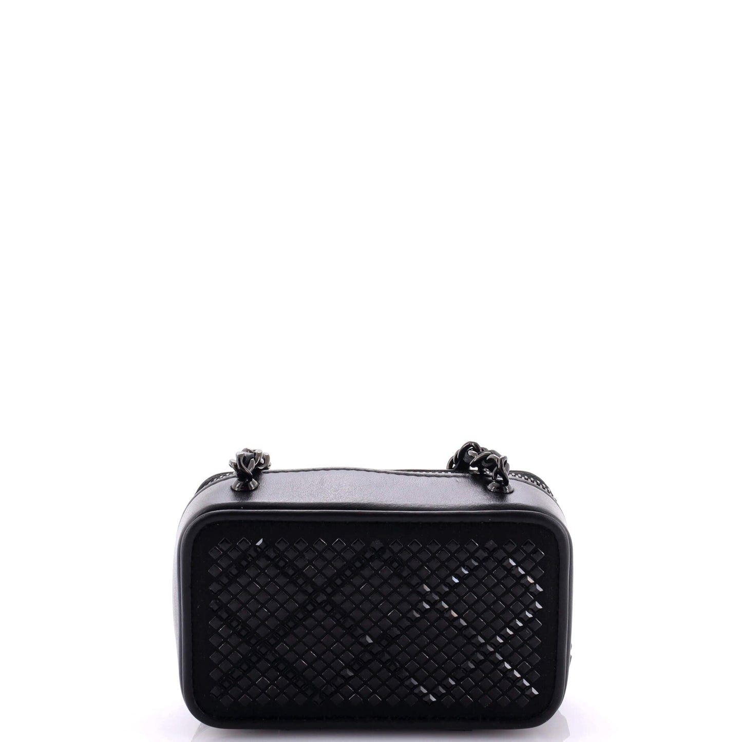So Black Zip Around Vanity Clutch with Chain Strass Embellished Satin with Leather