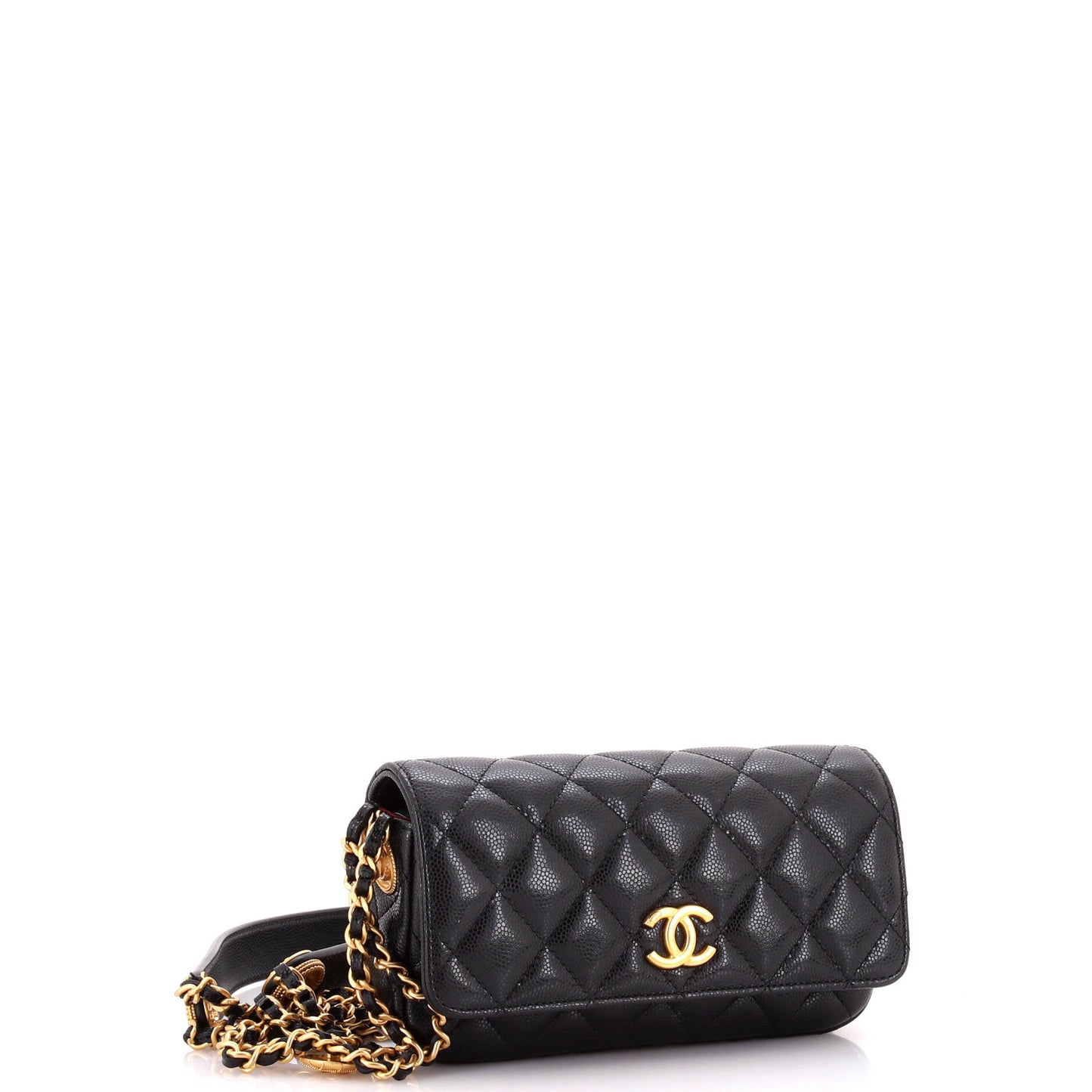 Twist Your Buttons Flap Clutch with Chain Quilted Caviar