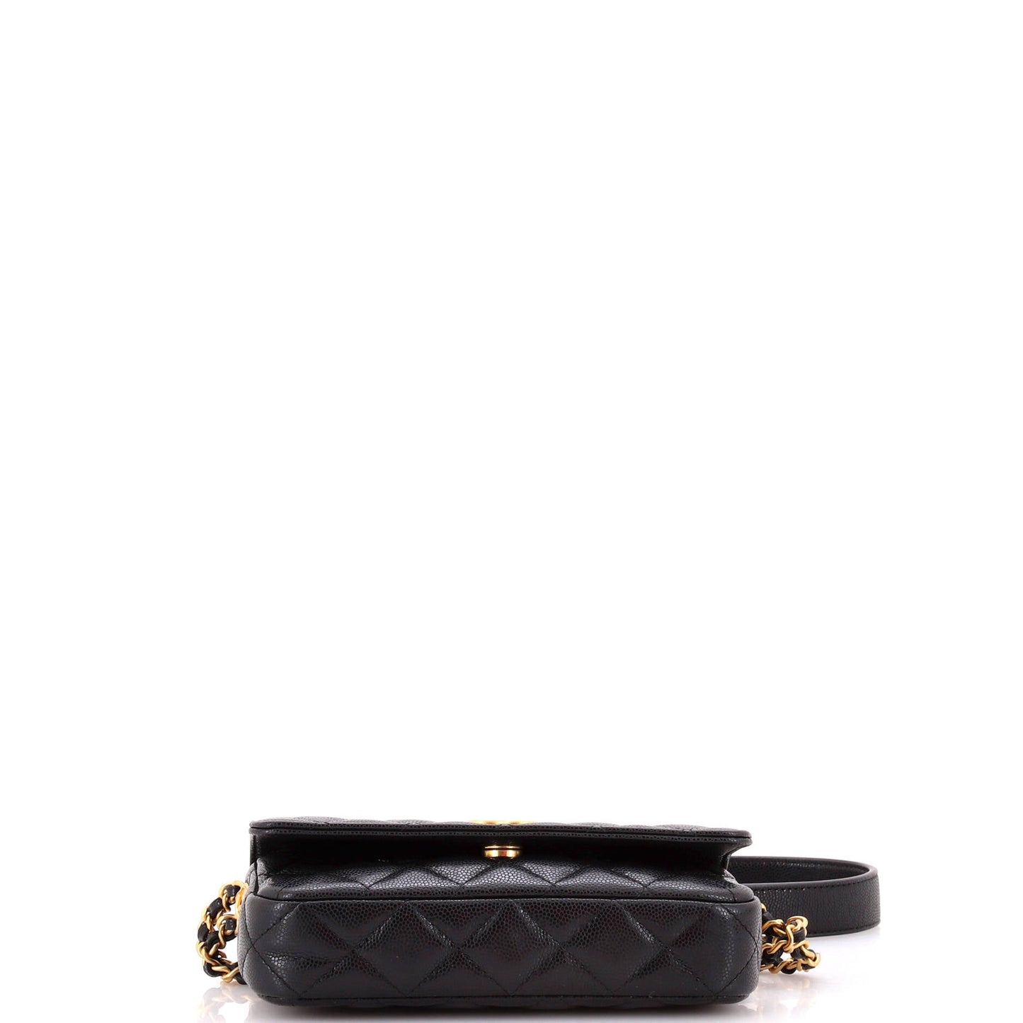 Twist Your Buttons Flap Clutch with Chain Quilted Caviar
