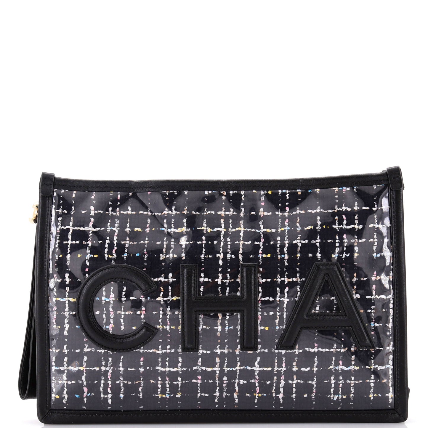 Logo Wristlet Clutch PVC Over Quilted Tweed Large