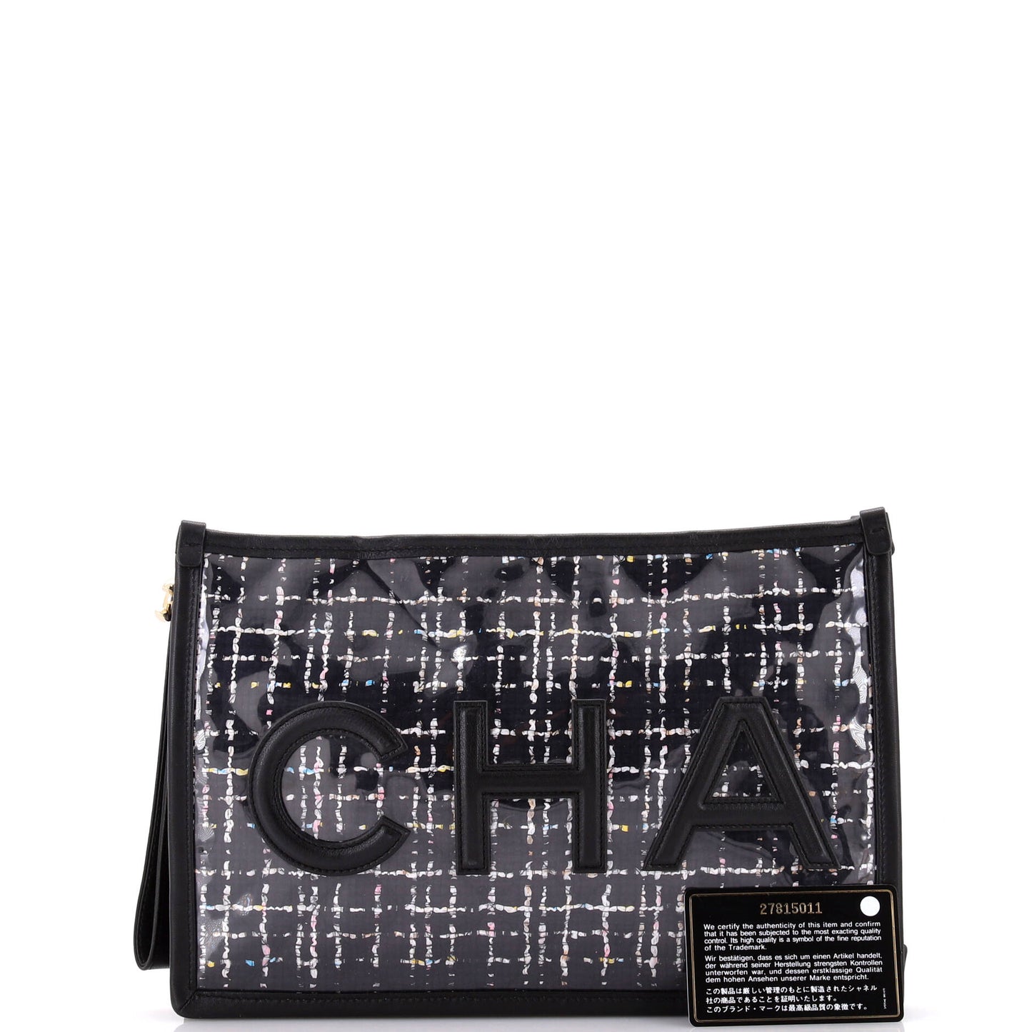 Logo Wristlet Clutch PVC Over Quilted Tweed Large