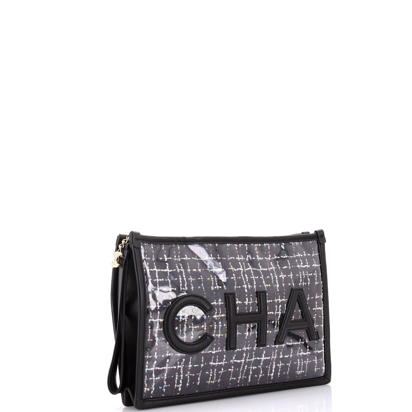 Logo Wristlet Clutch PVC Over Quilted Tweed Large