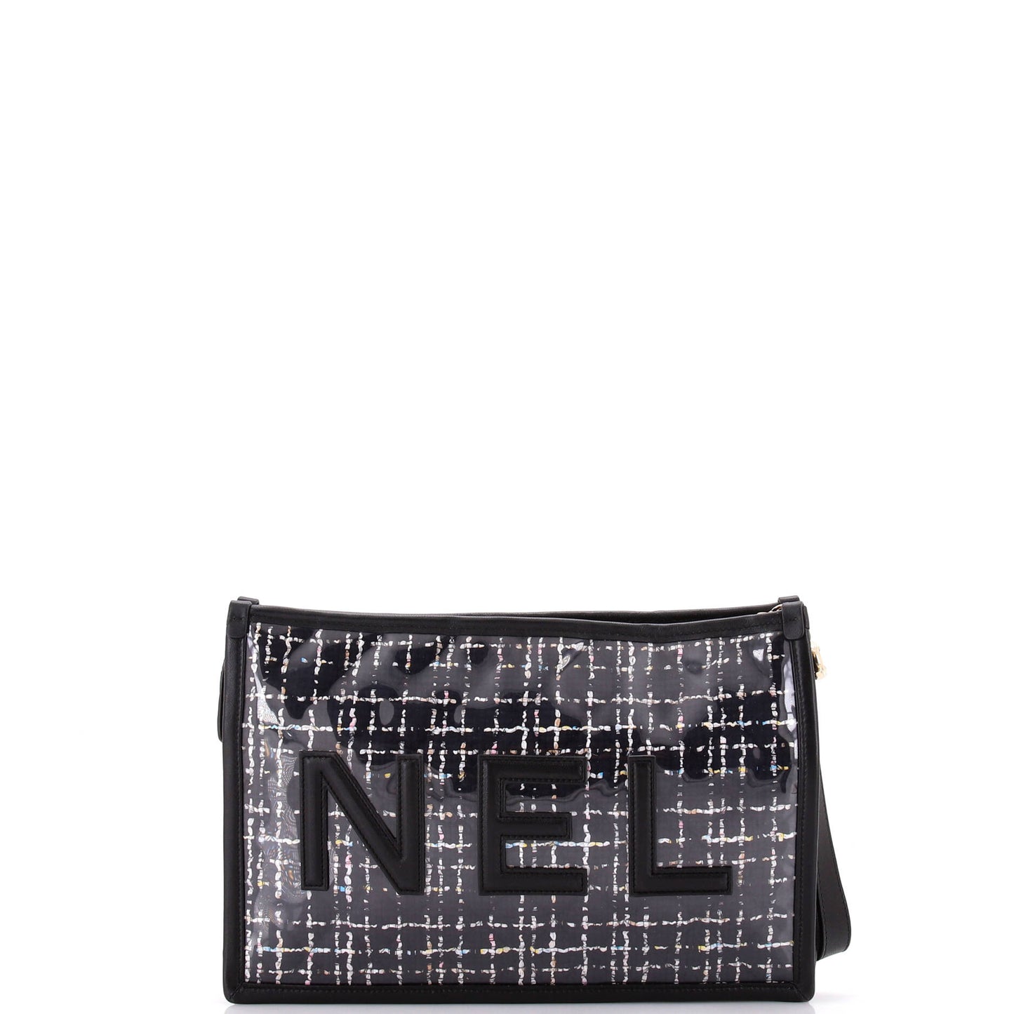 Logo Wristlet Clutch PVC Over Quilted Tweed Large