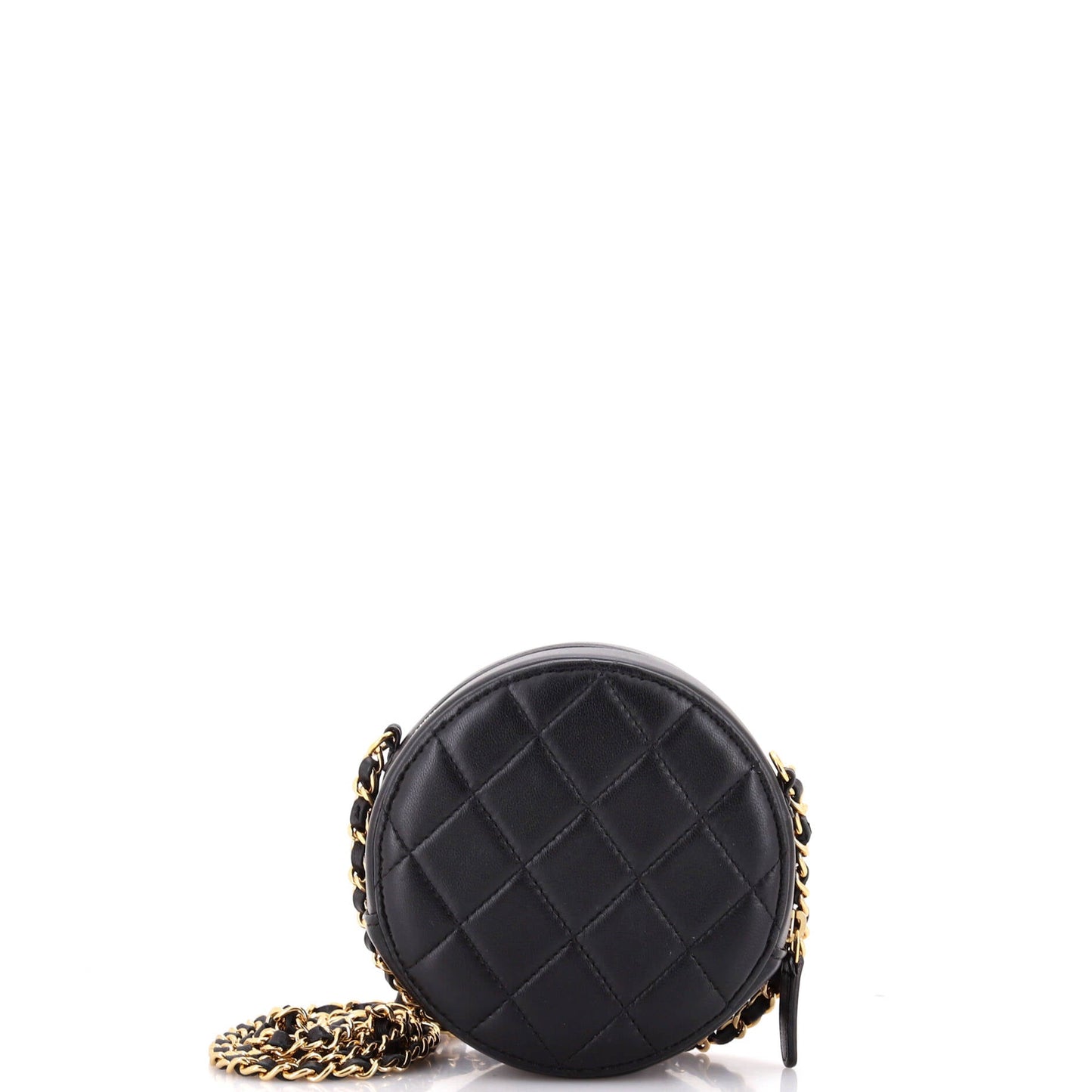 Round Clutch with Chain Quilted Lambskin with Zirconium