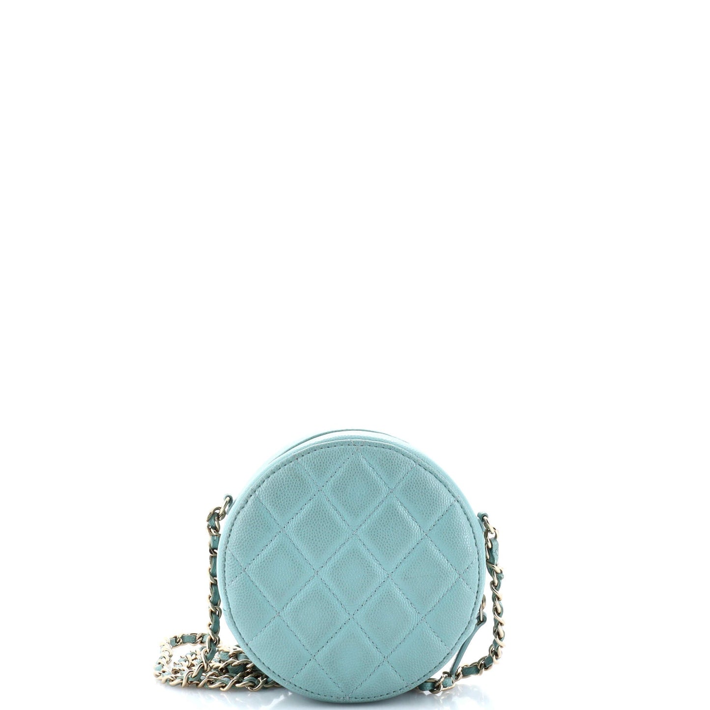 Round Clutch with Chain Quilted Caviar Mini