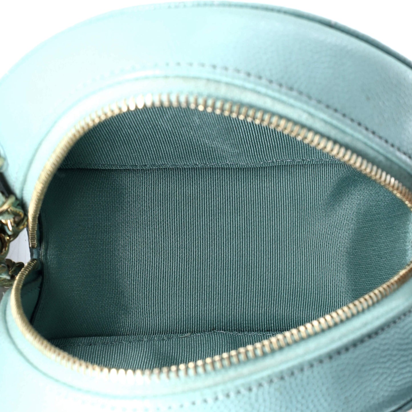 Round Clutch with Chain Quilted Caviar Mini