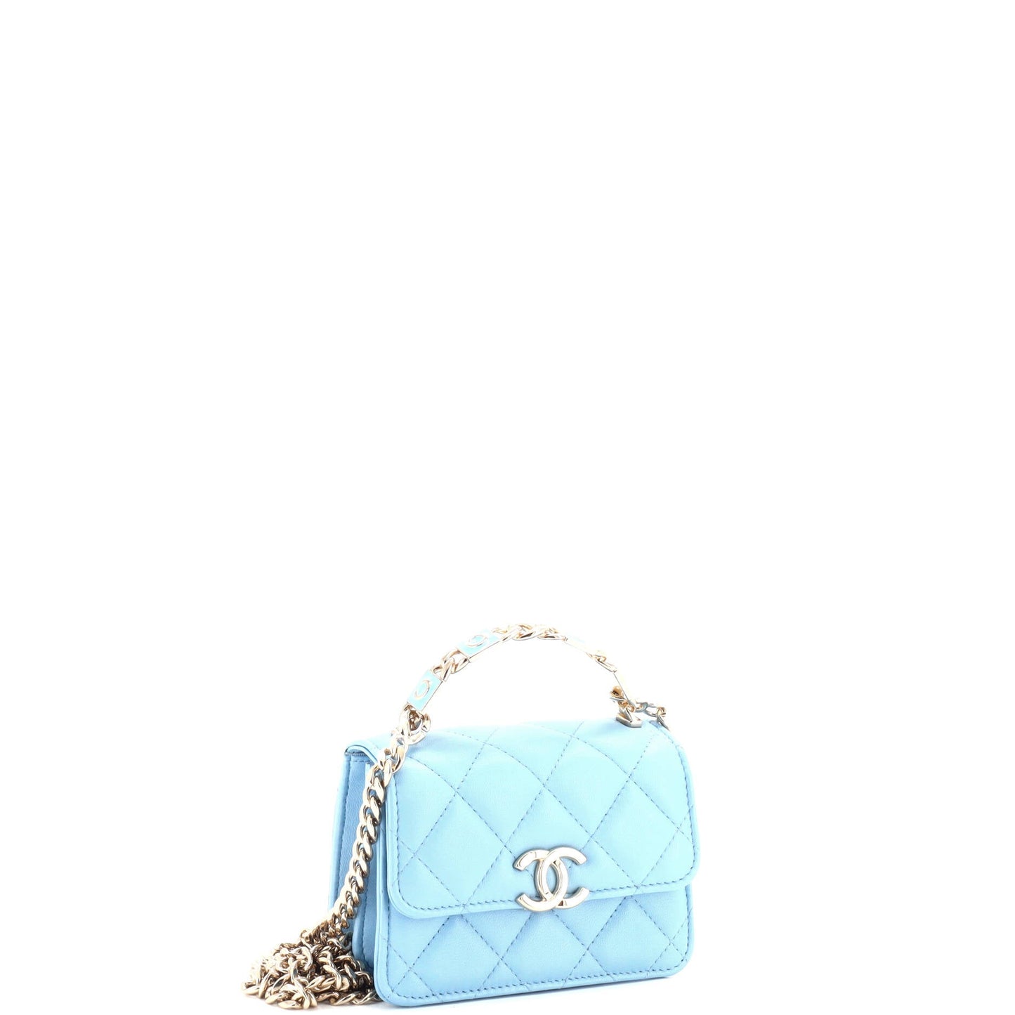 Coco Enamel Top Handle Flap Clutch with Chain Quilted Lambskin