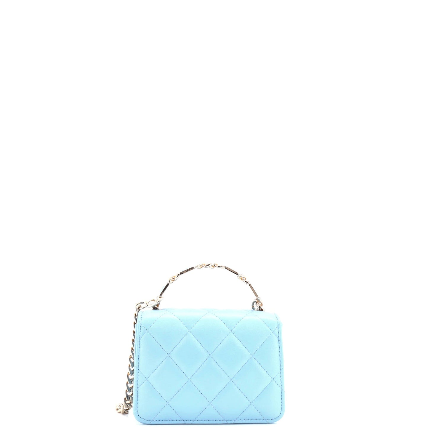 Coco Enamel Top Handle Flap Clutch with Chain Quilted Lambskin