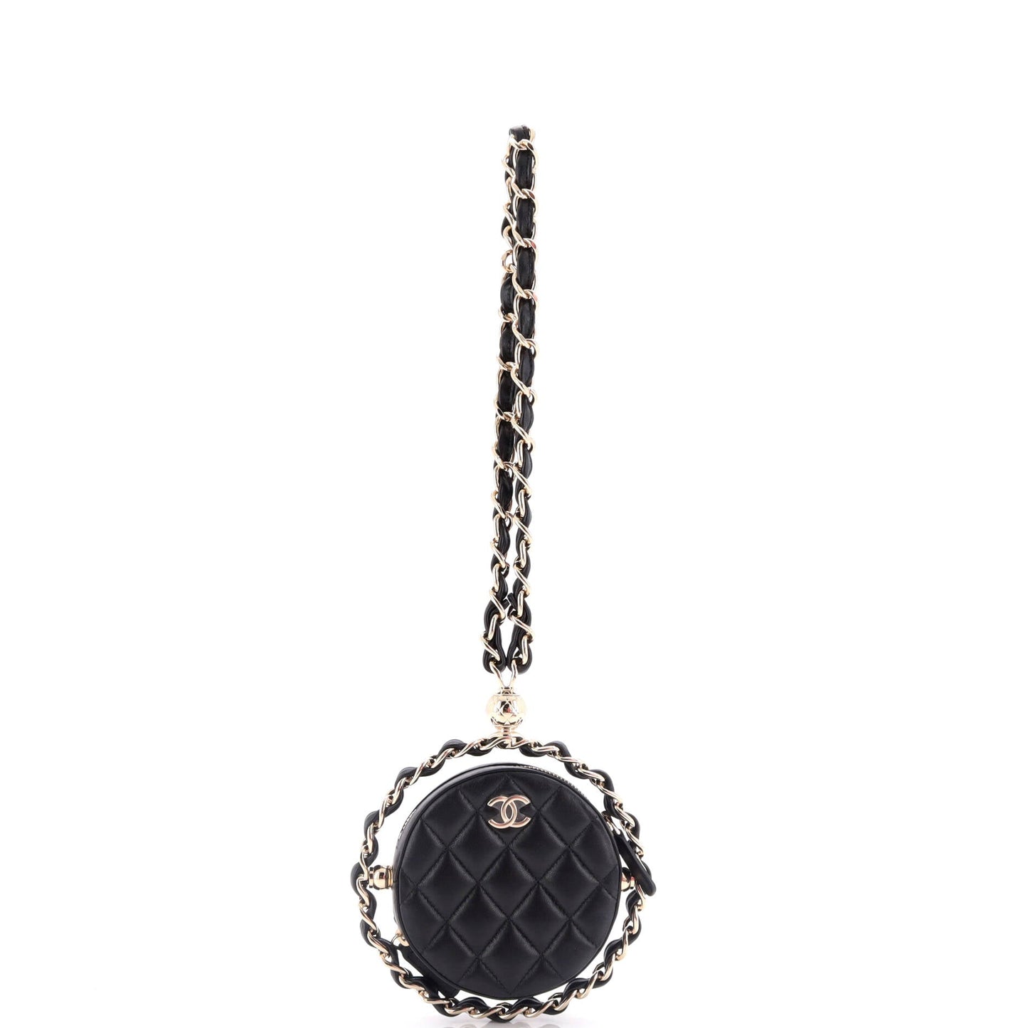 Frame Chain Around Round Clutch with Chain Quilted Lambskin Mini