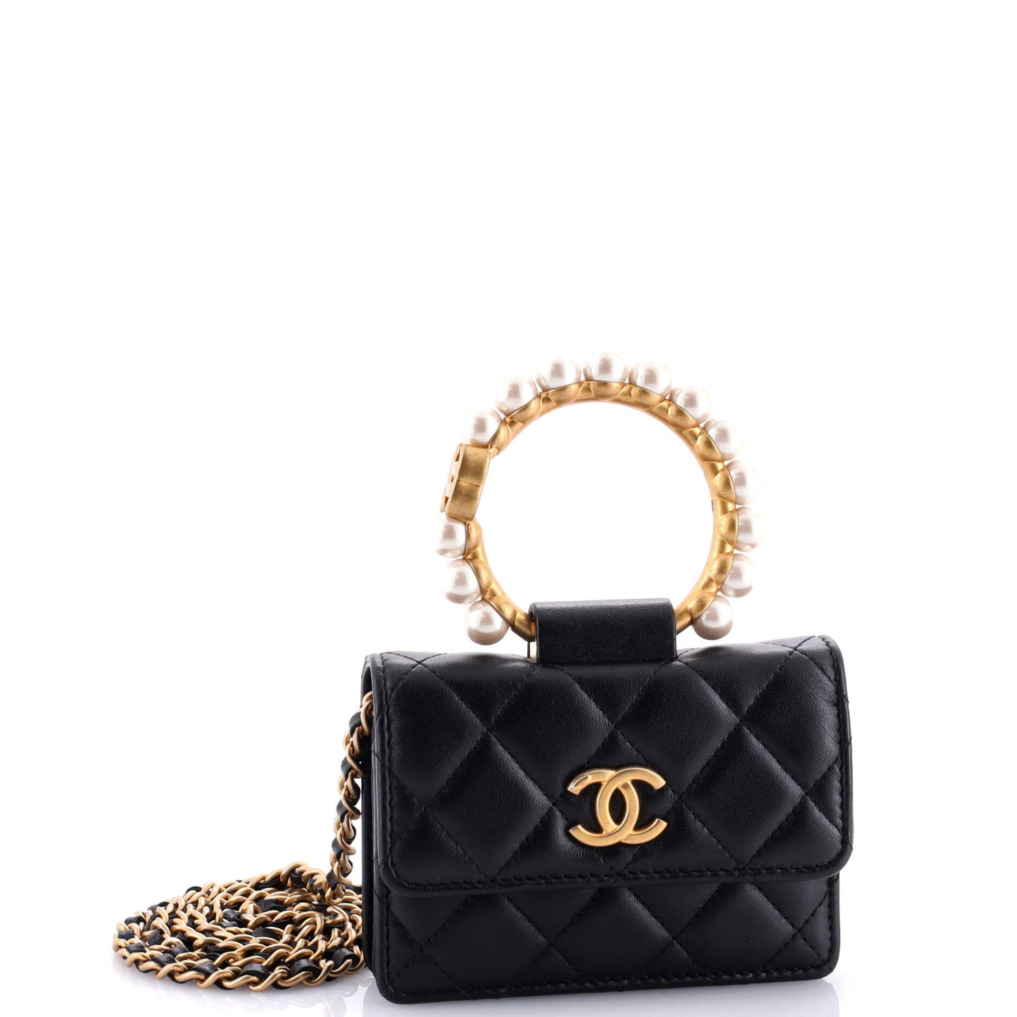 Pearl Crown Clutch with Chain Quilted Lambskin