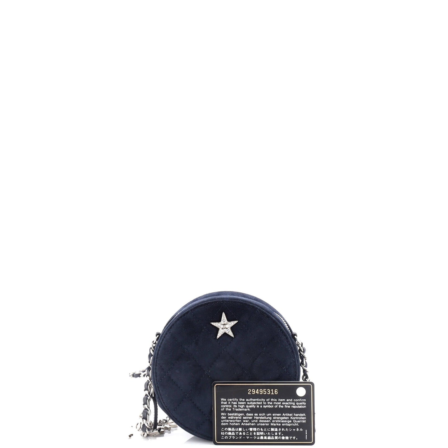 Star Round Clutch with Chain Quilted Suede with Crystal Embellished Charms