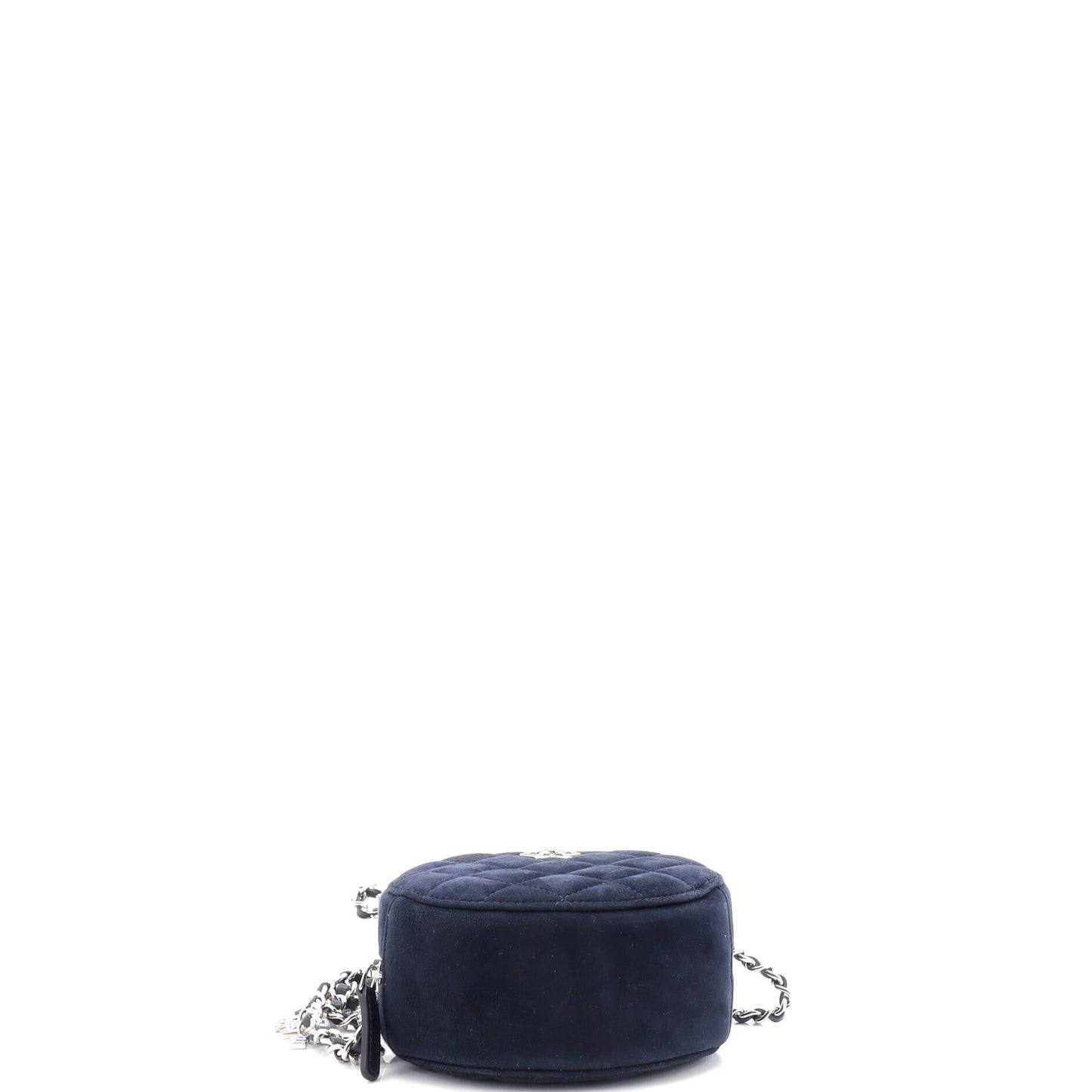 Star Round Clutch with Chain Quilted Suede with Crystal Embellished Charms
