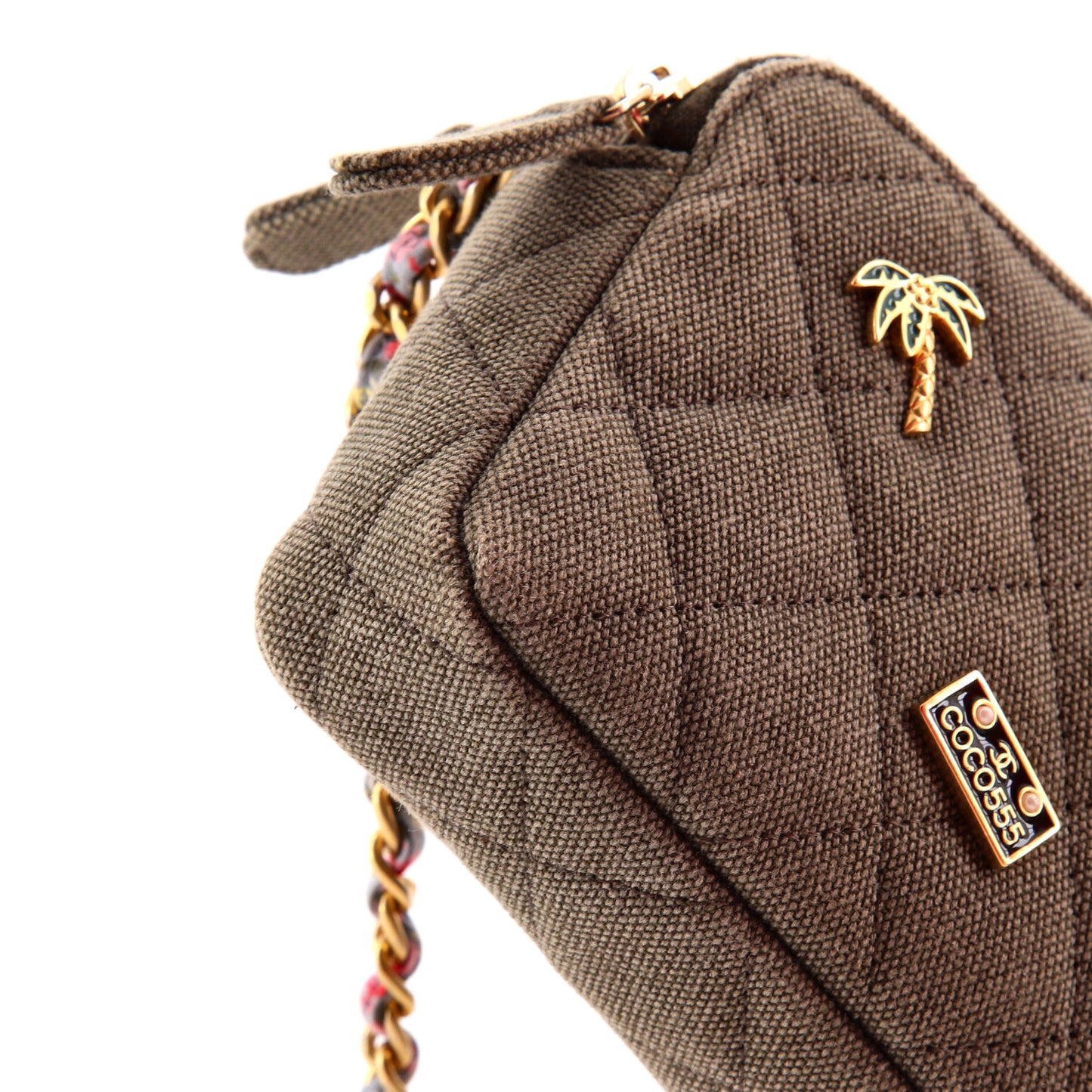 Cuba Charms Double Zip Clutch with Chain Quilted Canvas