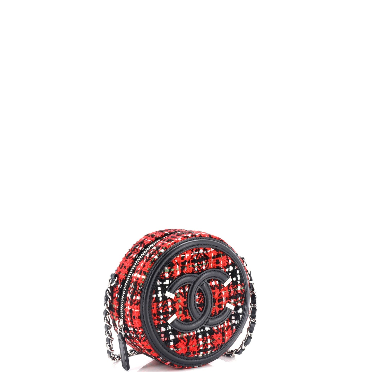 Filigree Round Clutch with Chain Quilted Tweed Mini