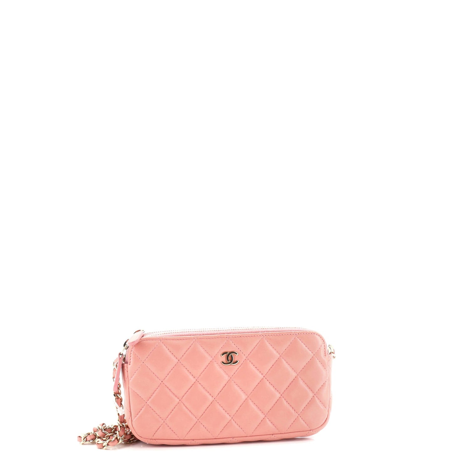 Double Zip Clutch with Chain Quilted Lambskin