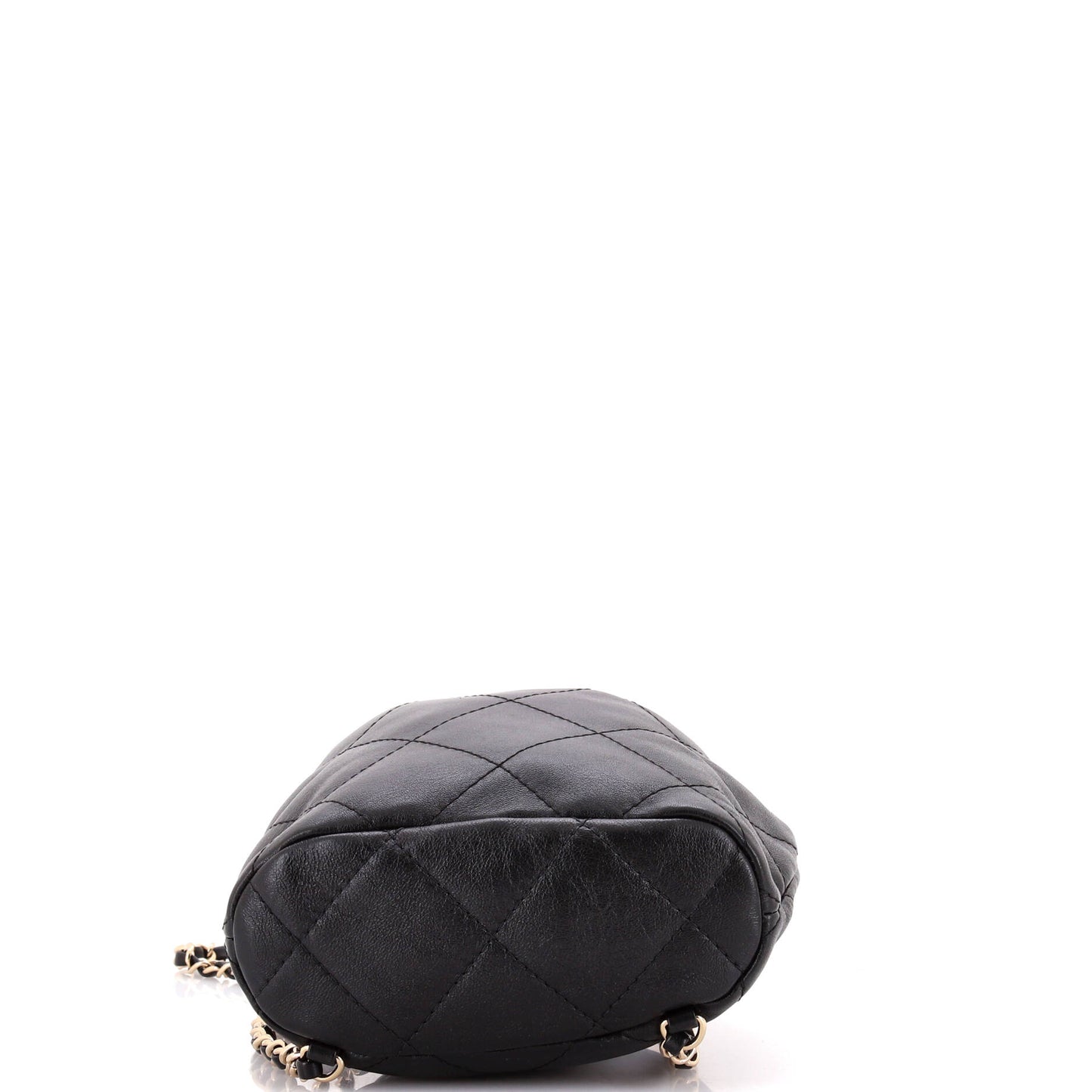 Logo Script Drawstring Chain Backpack Quilted Shiny Lambskin Small