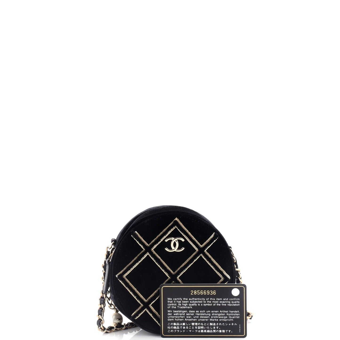 Round Clutch with Chain Quilted Velvet with Sequins