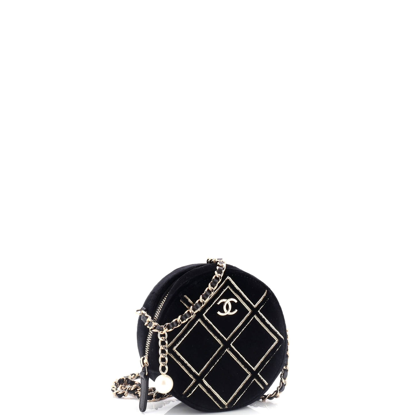 Round Clutch with Chain Quilted Velvet with Sequins