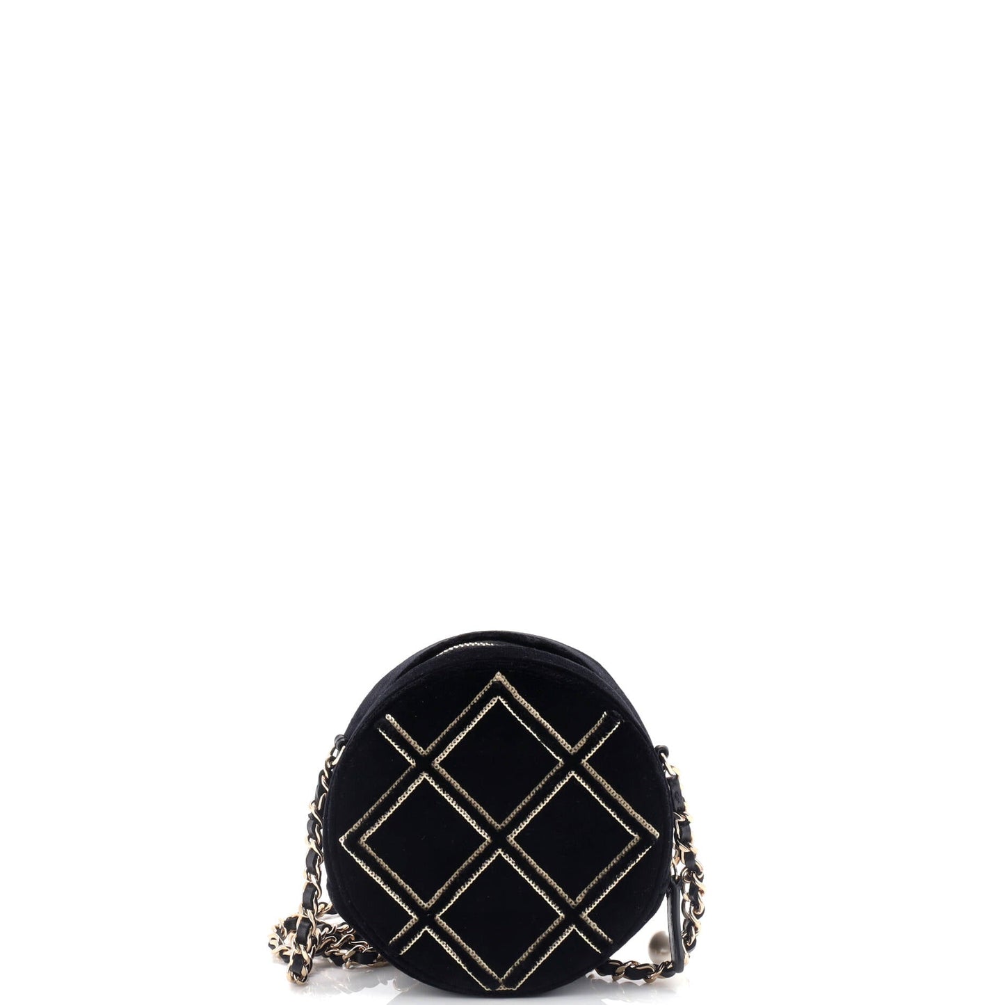 Round Clutch with Chain Quilted Velvet with Sequins