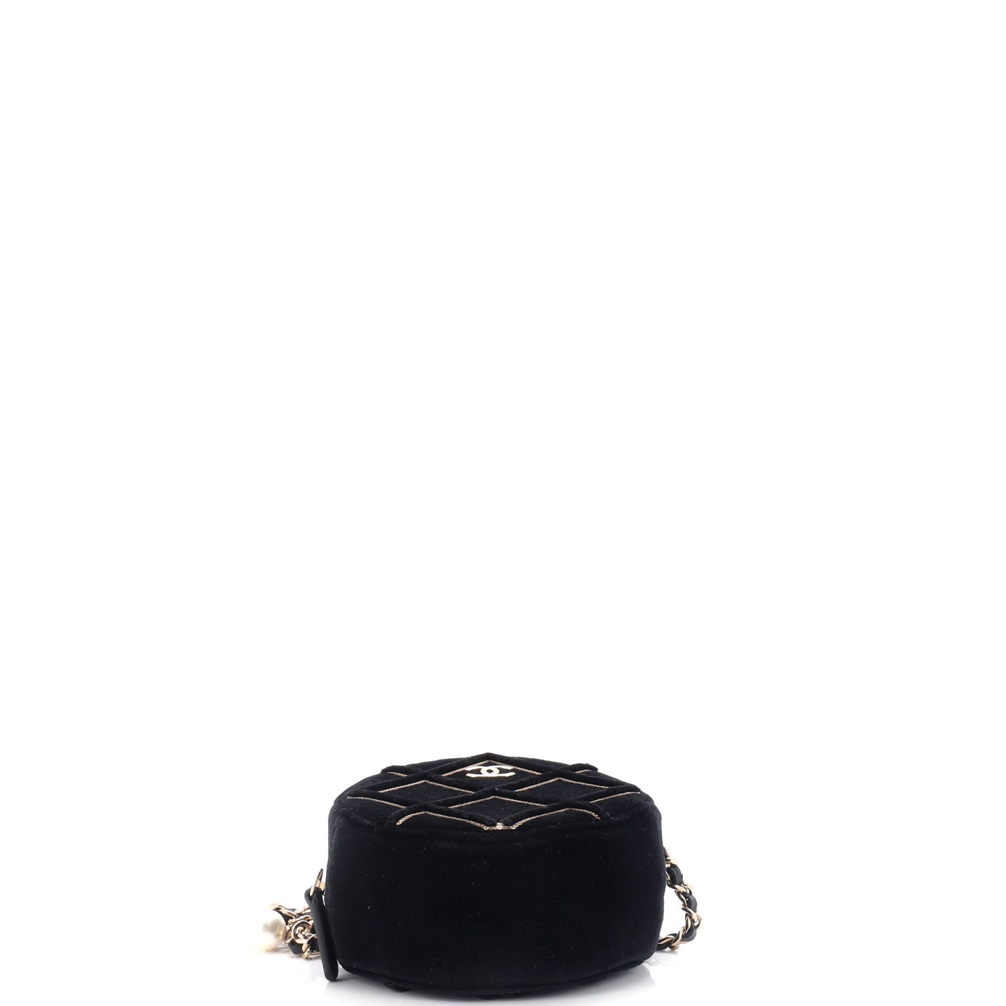 Round Clutch with Chain Quilted Velvet with Sequins