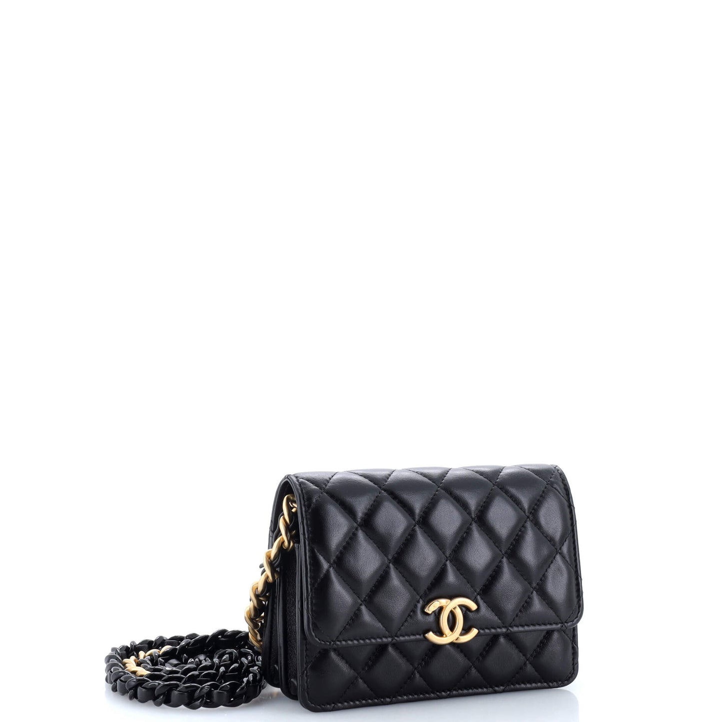 Lacquered Metal CC Clutch with Chain Quilted Lambskin