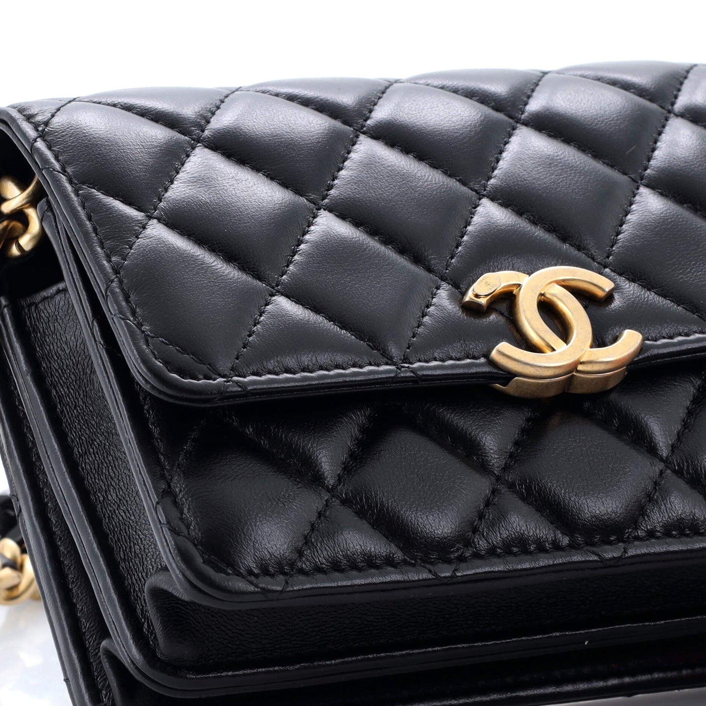 Lacquered Metal CC Clutch with Chain Quilted Lambskin