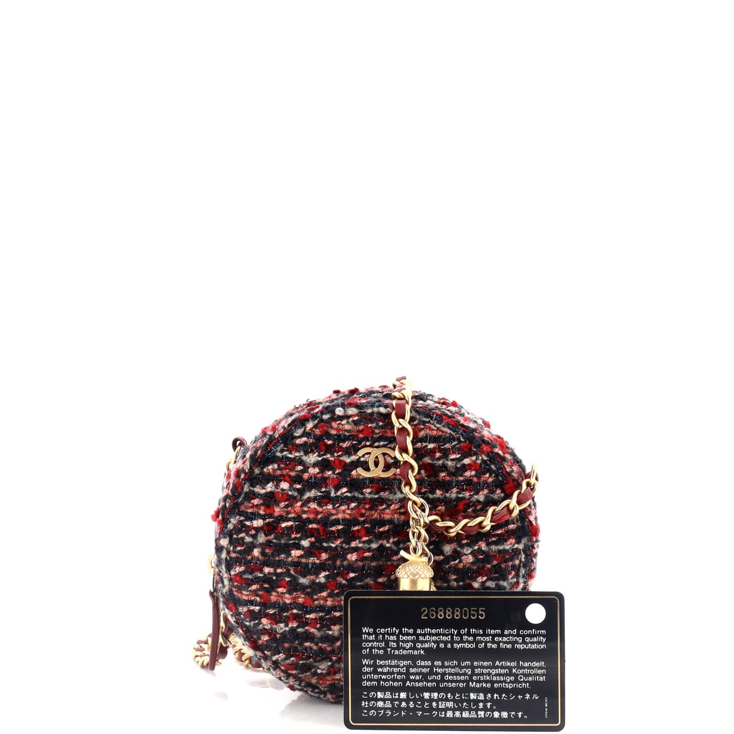 Round Clutch with Chain Quilted Tweed Mini