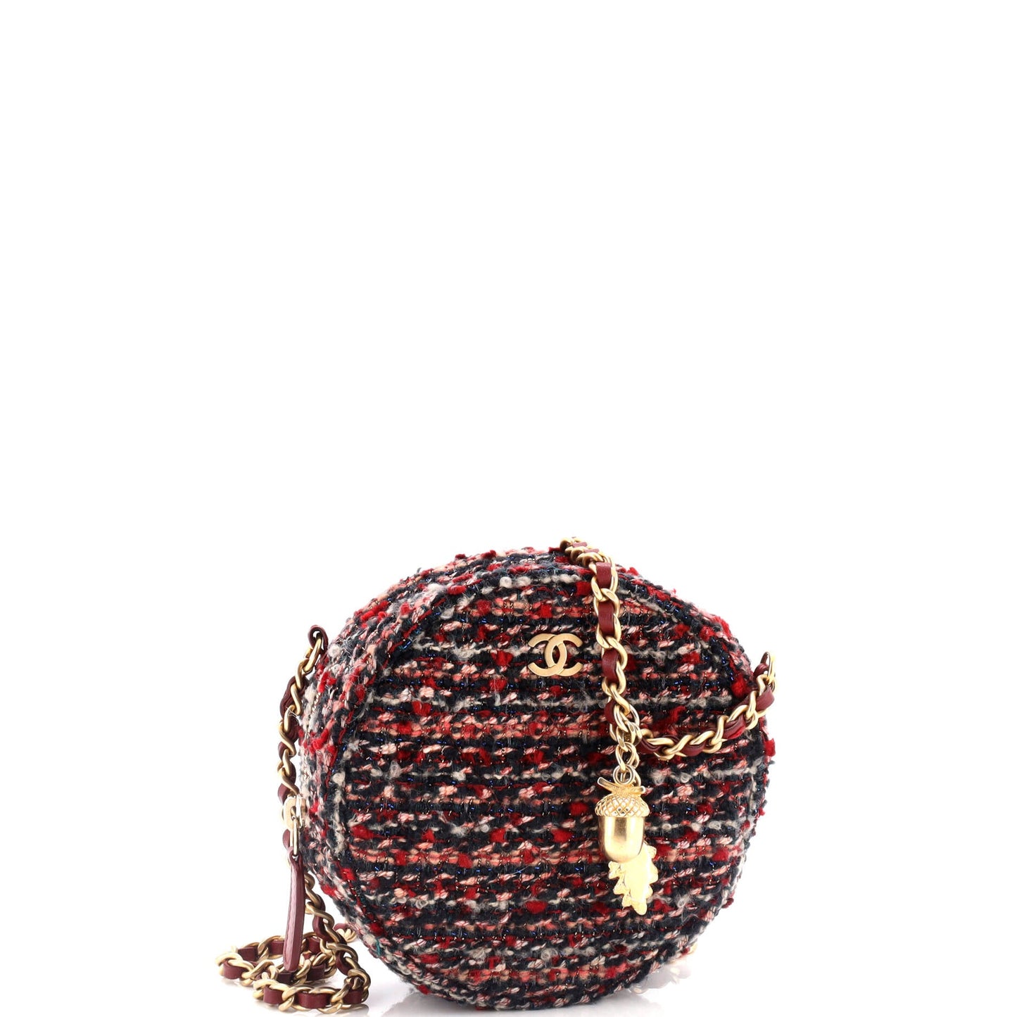 Round Clutch with Chain Quilted Tweed Mini