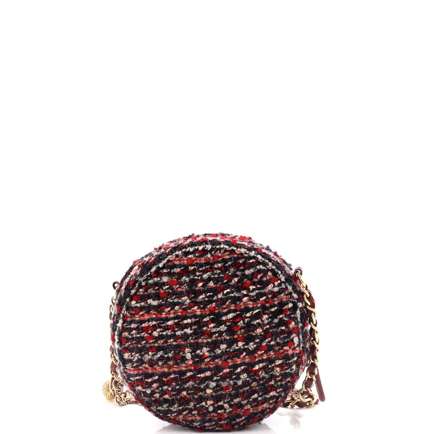 Round Clutch with Chain Quilted Tweed Mini