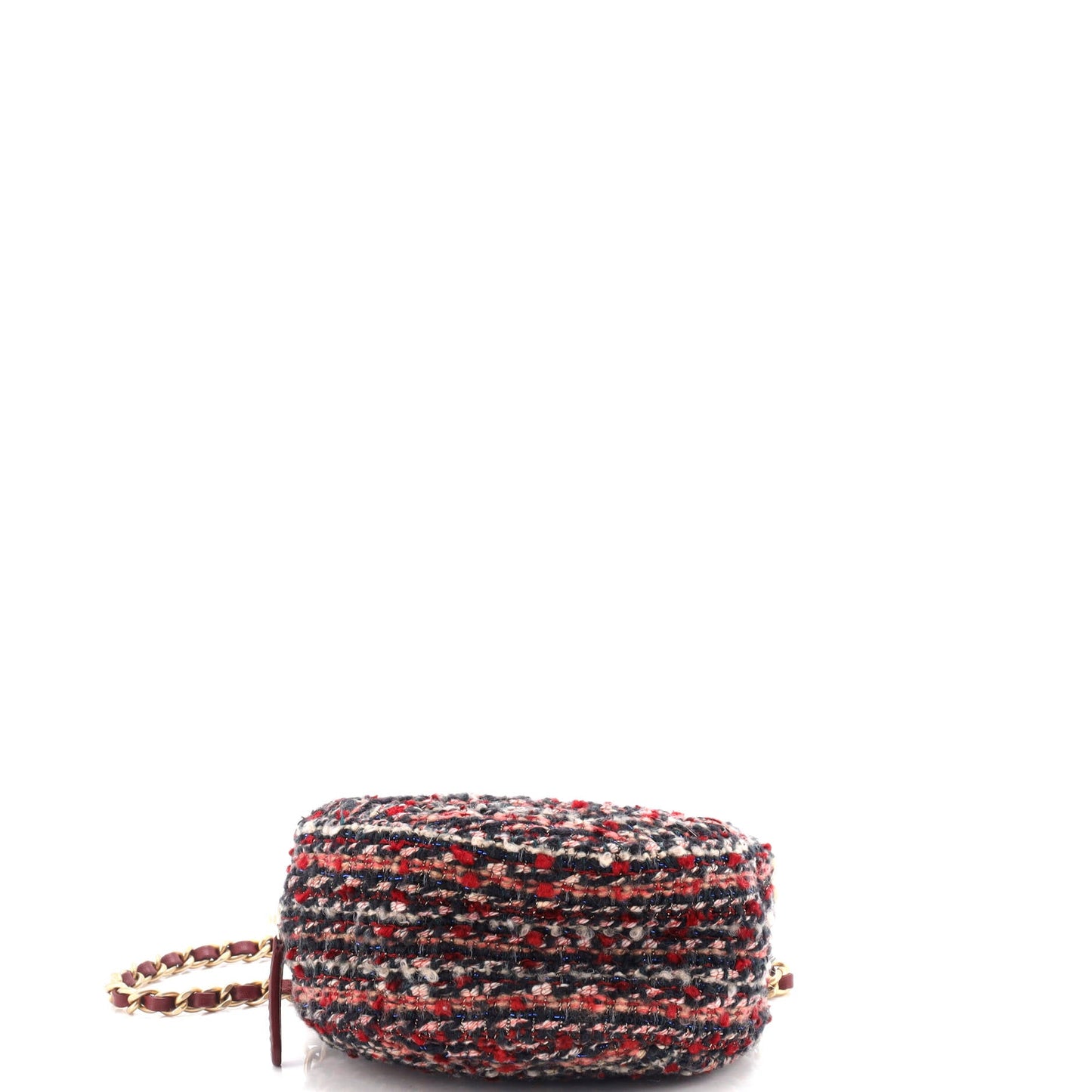 Round Clutch with Chain Quilted Tweed Mini