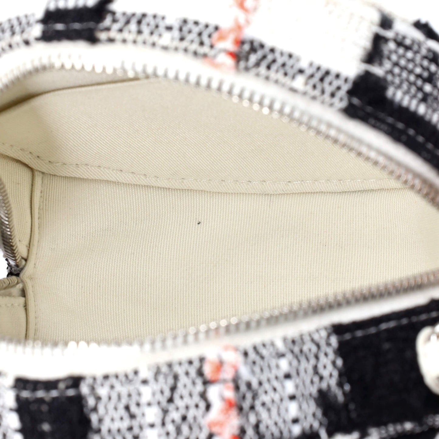 Round Clutch with Chain Quilted Tweed Mini