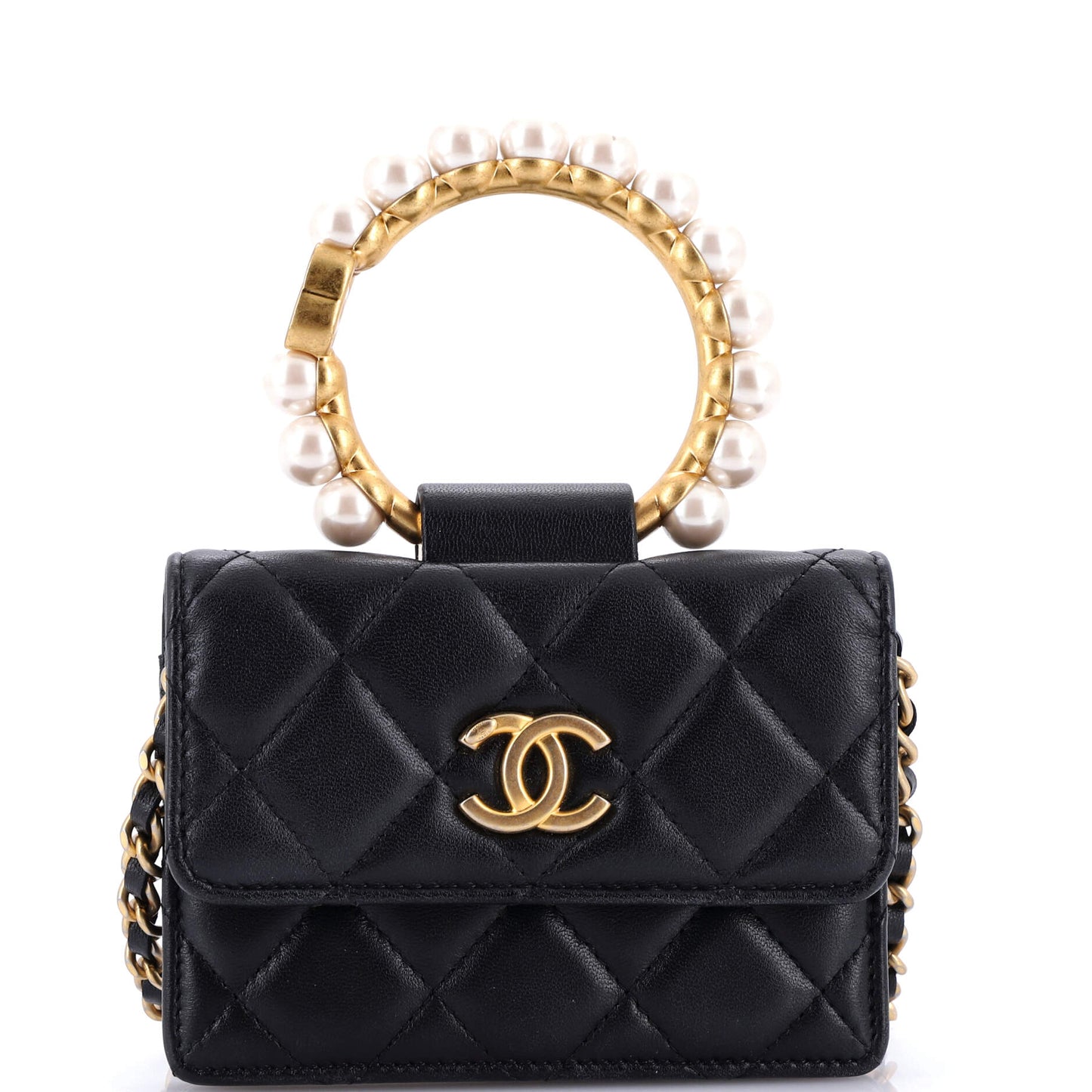Pearl Crown Clutch with Chain Quilted Lambskin