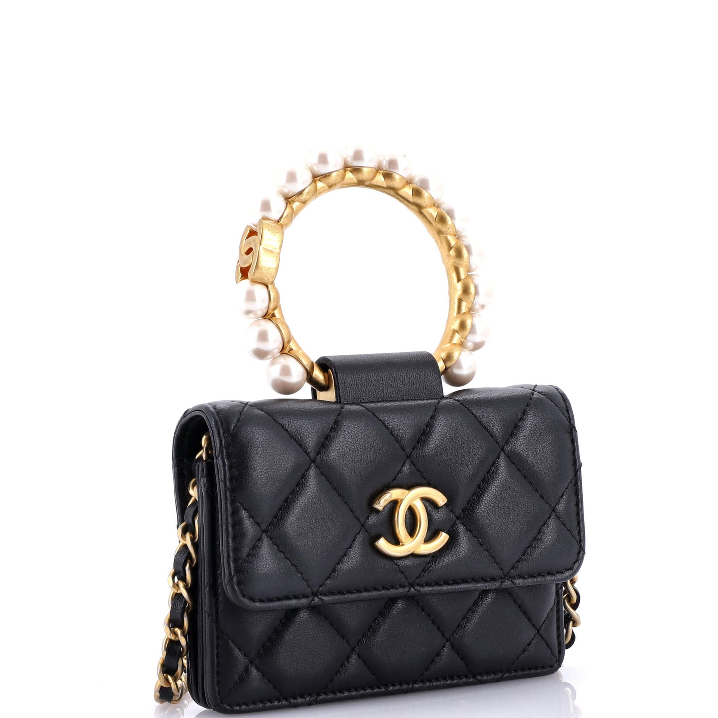 Pearl Crown Clutch with Chain Quilted Lambskin