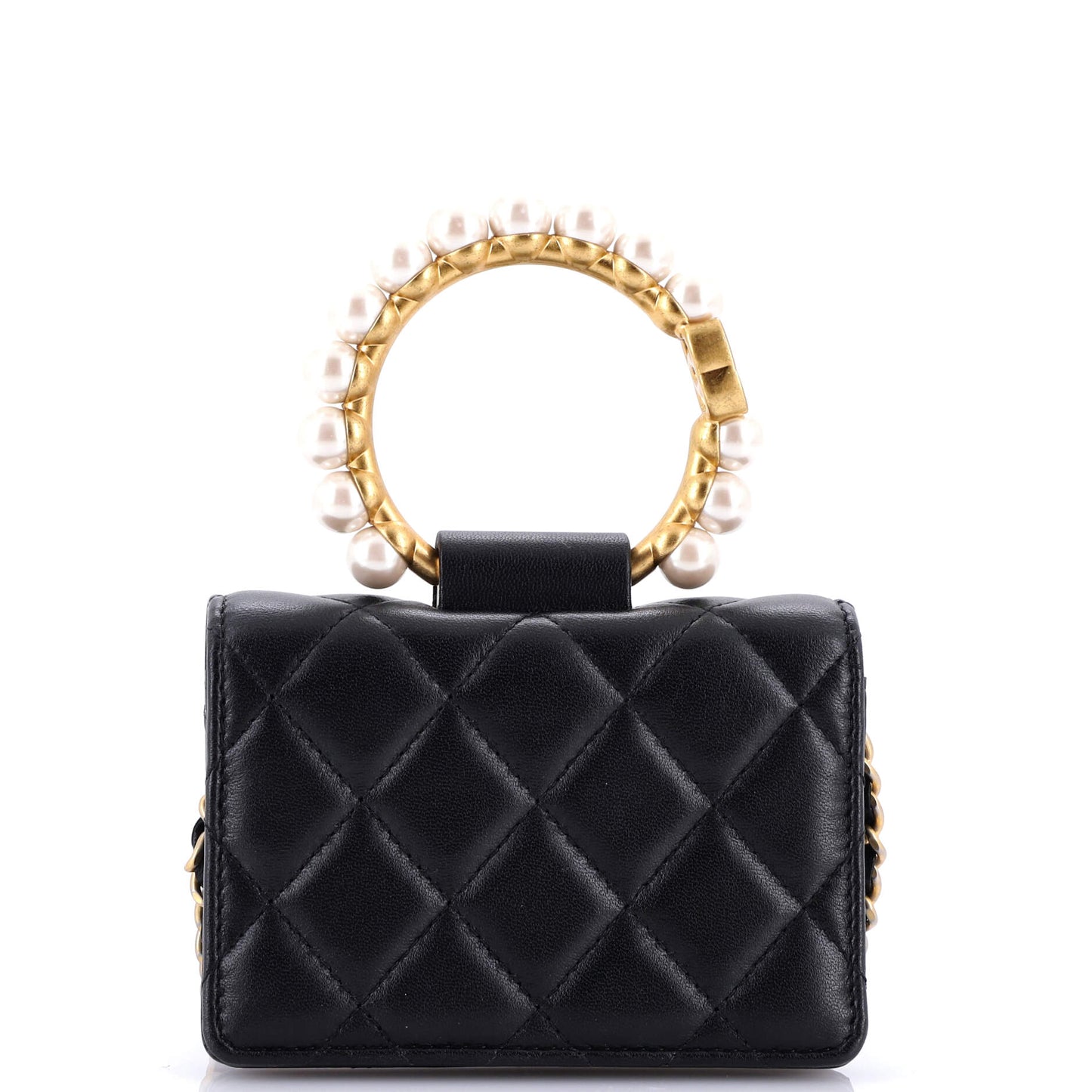 Pearl Crown Clutch with Chain Quilted Lambskin