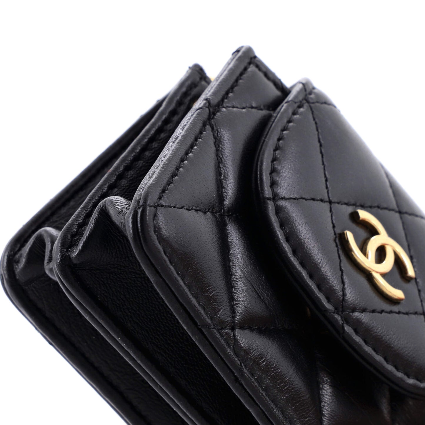 CC Accordion Round Flap Clutch with Chain Quilted Lambskin Mini