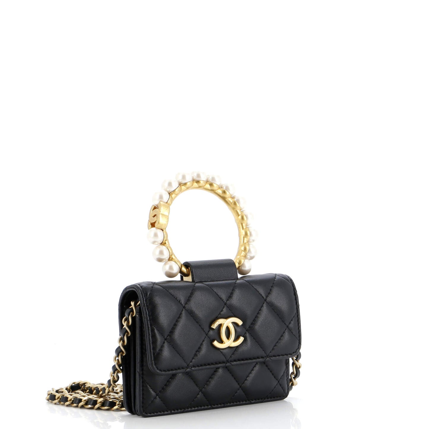 Pearl Crown Clutch with Chain Quilted Lambskin
