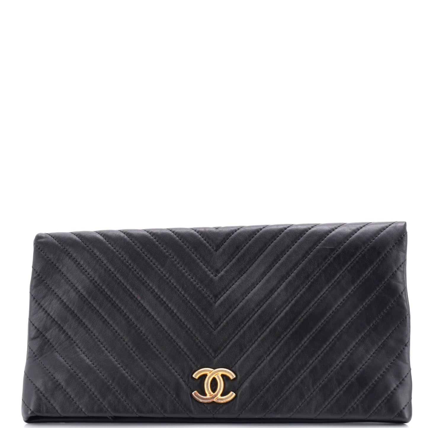 CC Foldover Clutch Chevron Lambskin Large