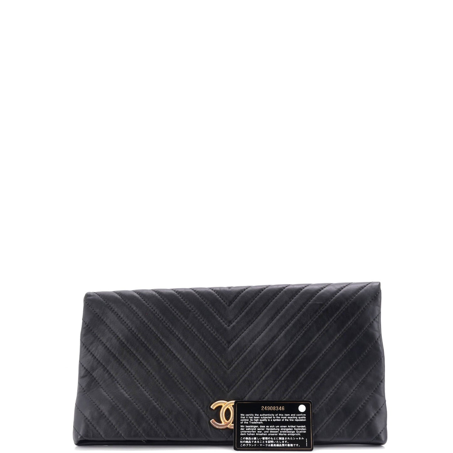 CC Foldover Clutch Chevron Lambskin Large