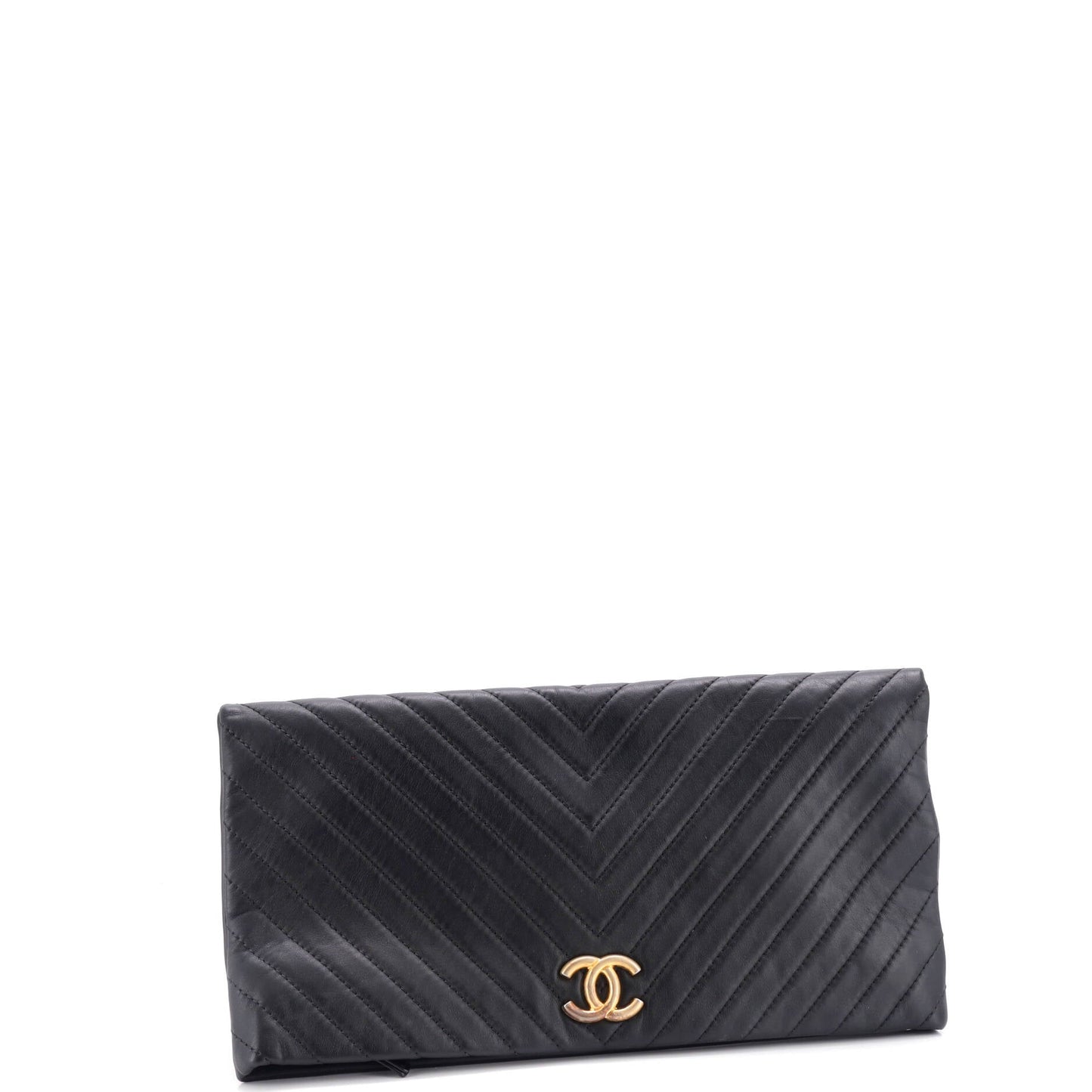 CC Foldover Clutch Chevron Lambskin Large