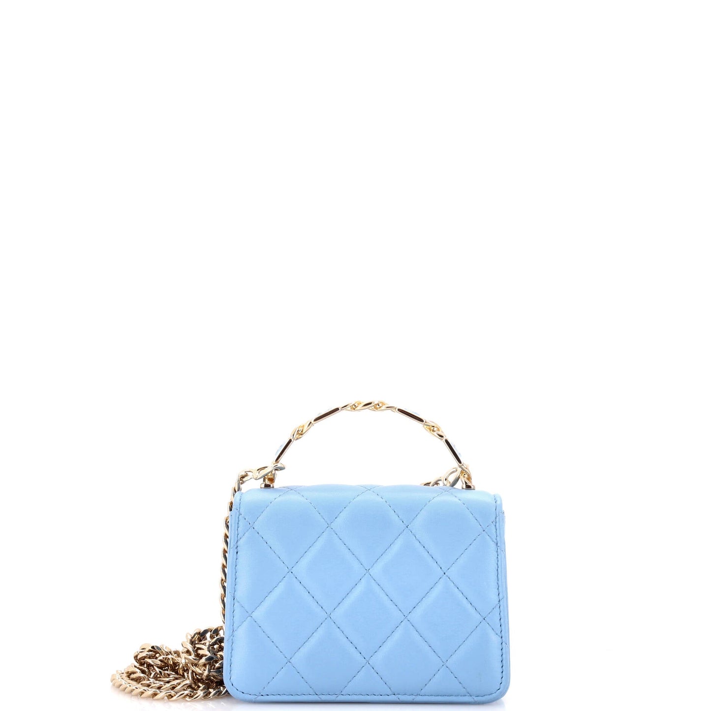 Coco Enamel Top Handle Flap Clutch with Chain Quilted Lambskin