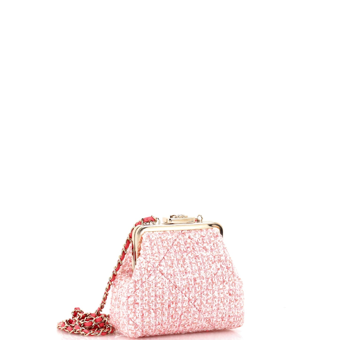 CC Kisslock Frame Clutch with Chain Quilted Tweed Mini