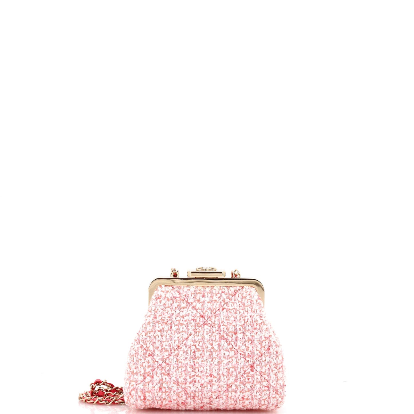 CC Kisslock Frame Clutch with Chain Quilted Tweed Mini