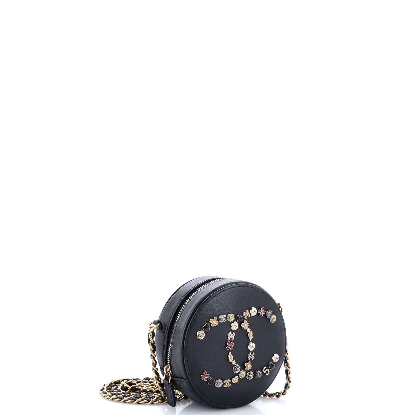 Lucky Charms Round Clutch With Chain Embellished Lambskin
