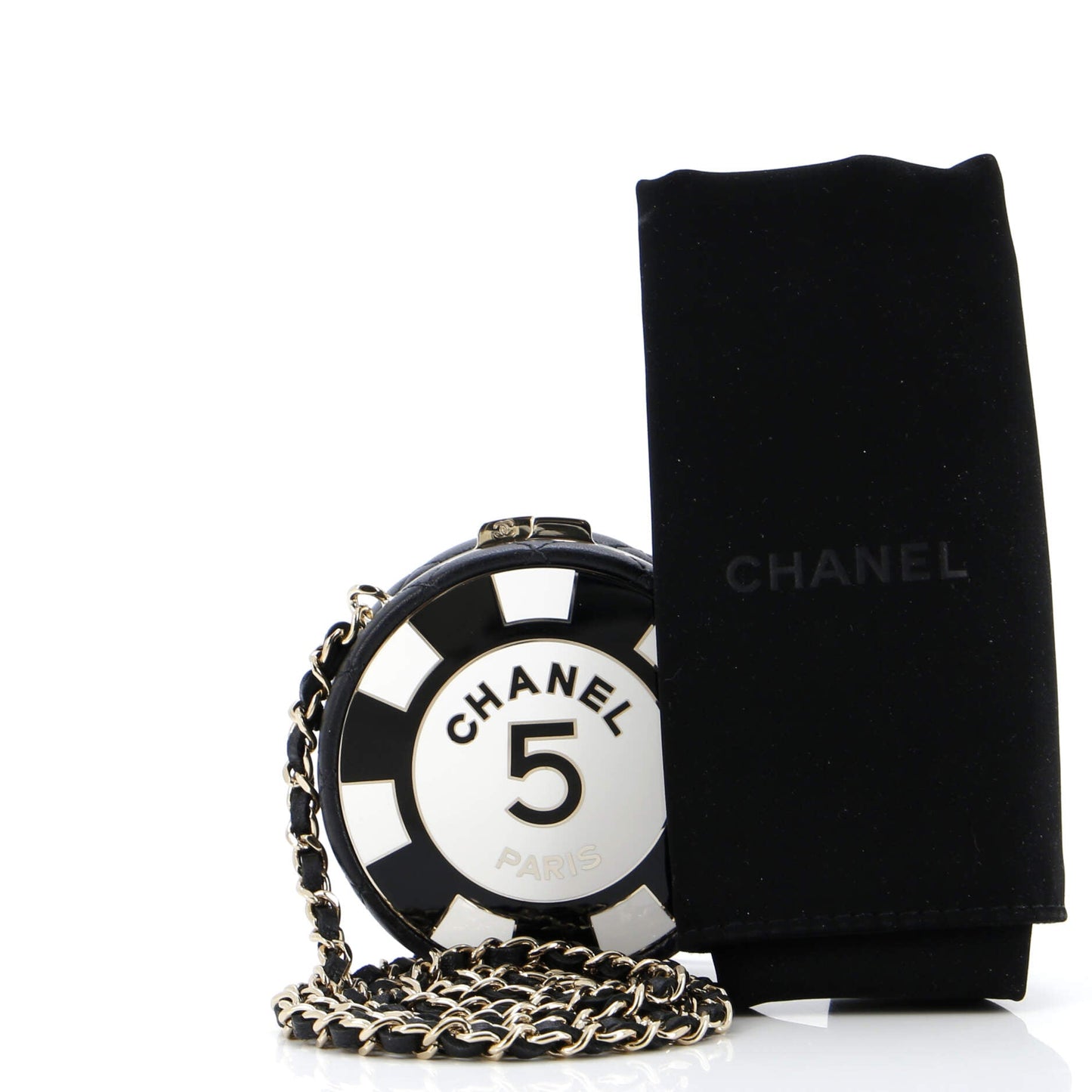 Poker Chip Clutch With Chain Quilted Lambskin with Enamel
