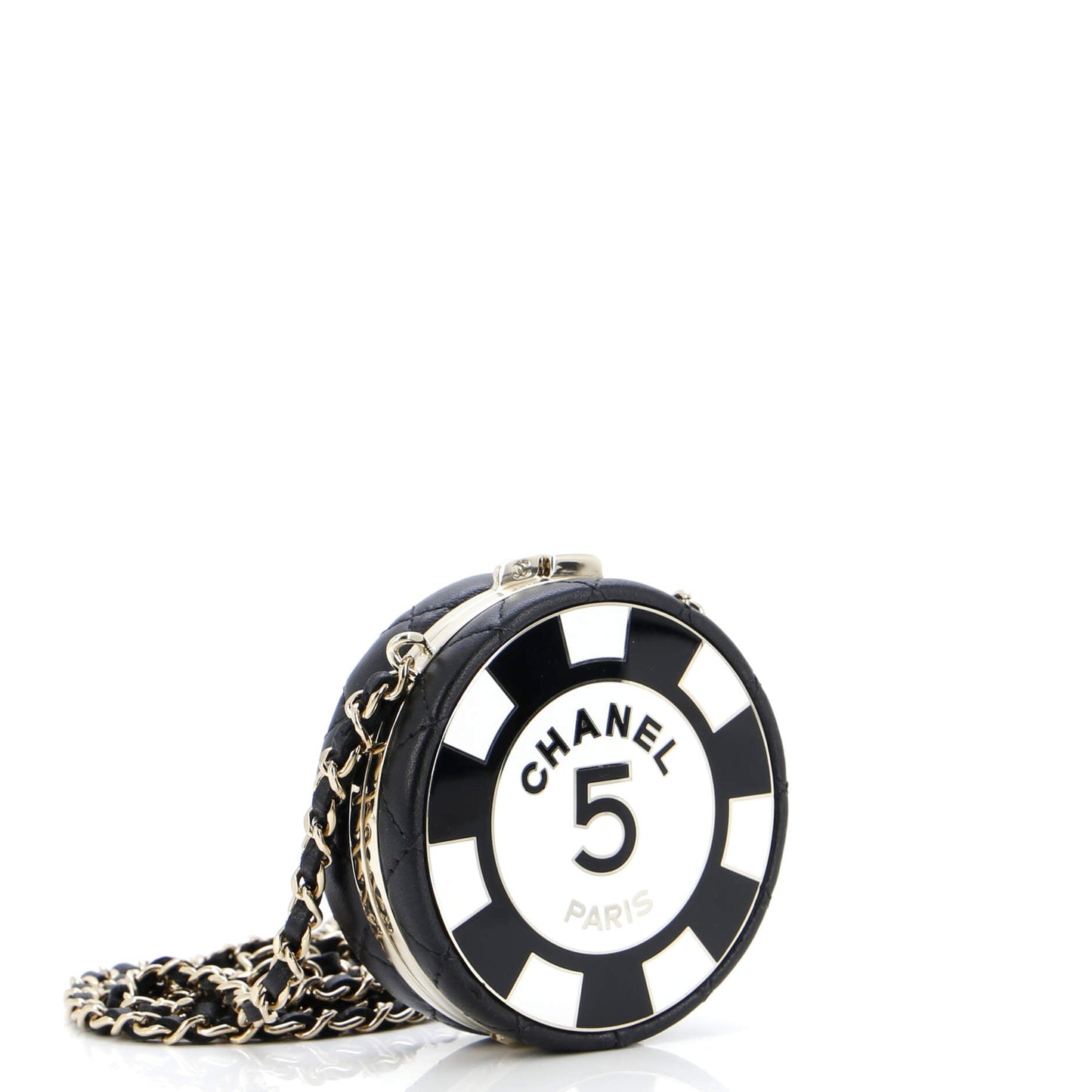 Poker Chip Clutch With Chain Quilted Lambskin with Enamel