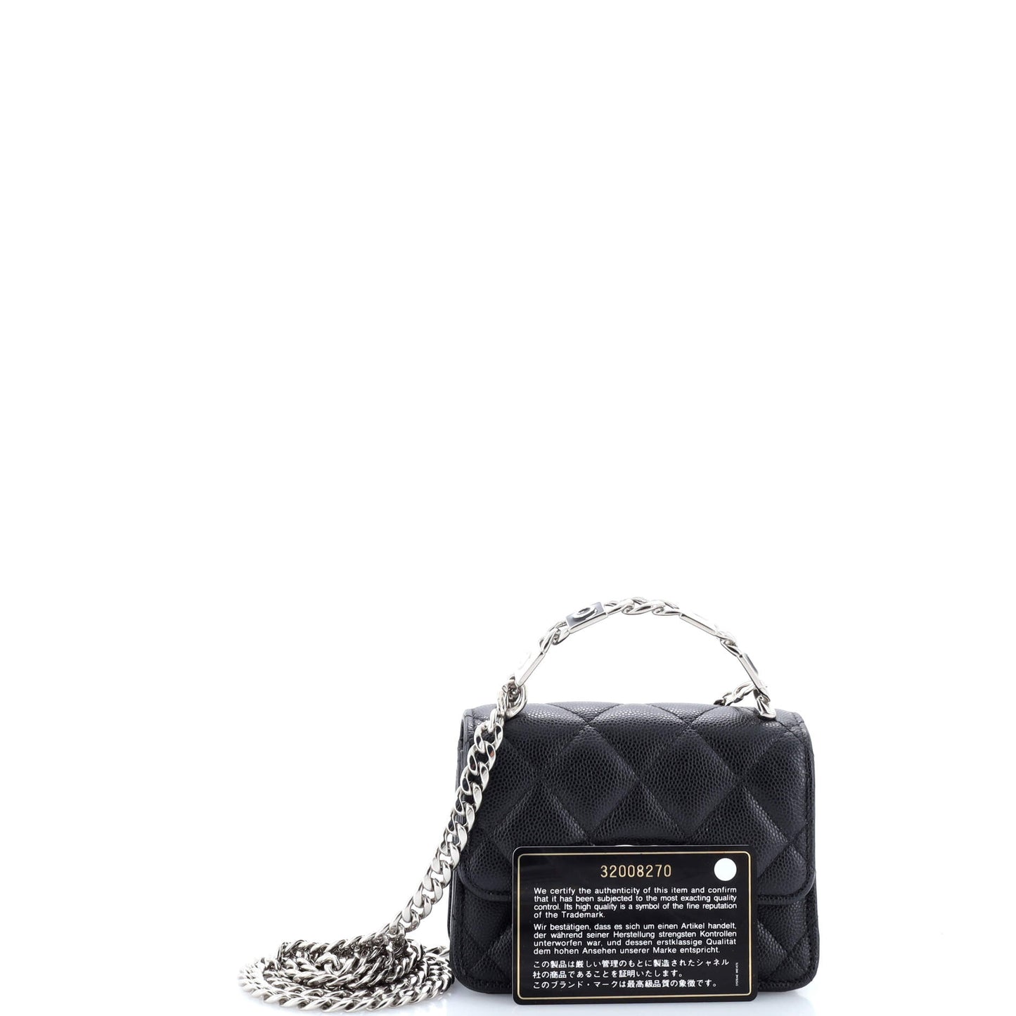 Coco Enamel Top Handle Flap Clutch with Chain Quilted Caviar