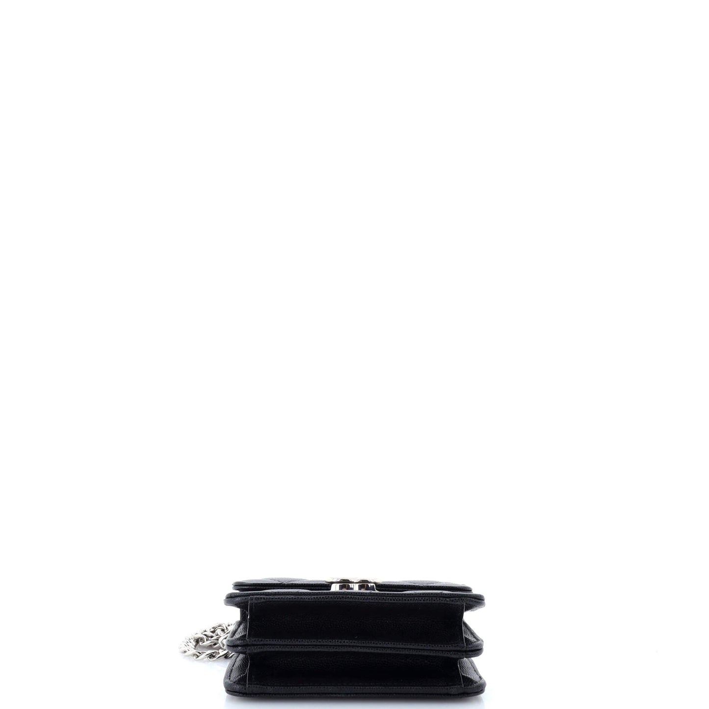Coco Enamel Top Handle Flap Clutch with Chain Quilted Caviar
