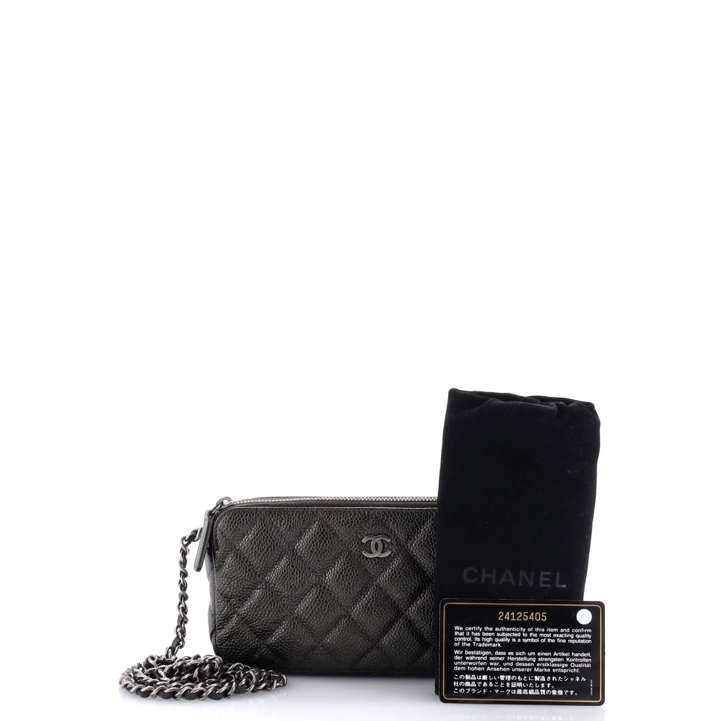 Double Zip Clutch with Chain Quilted Iridescent Caviar